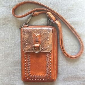 American Bling Genuine Leather Crossbody Wallet Purse Bag Western Southwest Moto